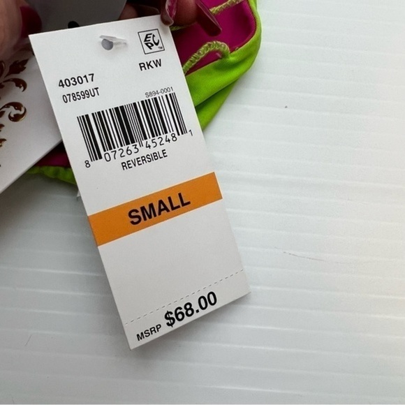 Becca  Bikini Top womens small Jessica Reversible Banded Halter Green and Pink - Picture 7 of 9